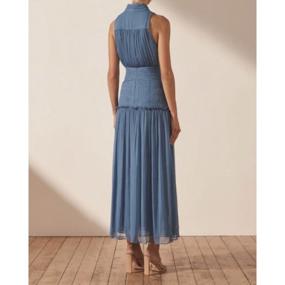 Shona Joy Noemi Dress Ocean Blue Sleeveless Mock Neck Maxi US 4 $525 - Picture 2 of 14